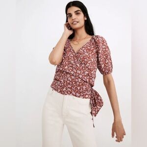 Madewell Puff-Sleeve Wrap Crop Top in Batik Vine Size XXS